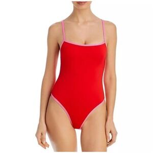 NWT Aqua Swim M Red & Pink Sparkle 1PC Maillot Swimsuit 129973